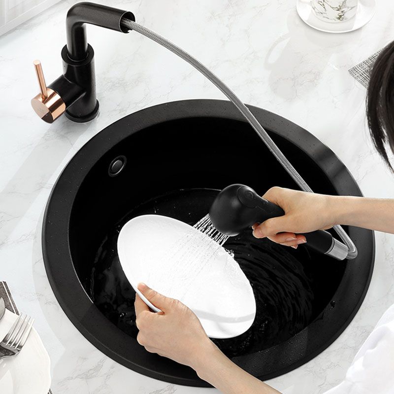 Quartz Kitchen Sink Round Single Basin Kitchen Sink with Drain Assembly