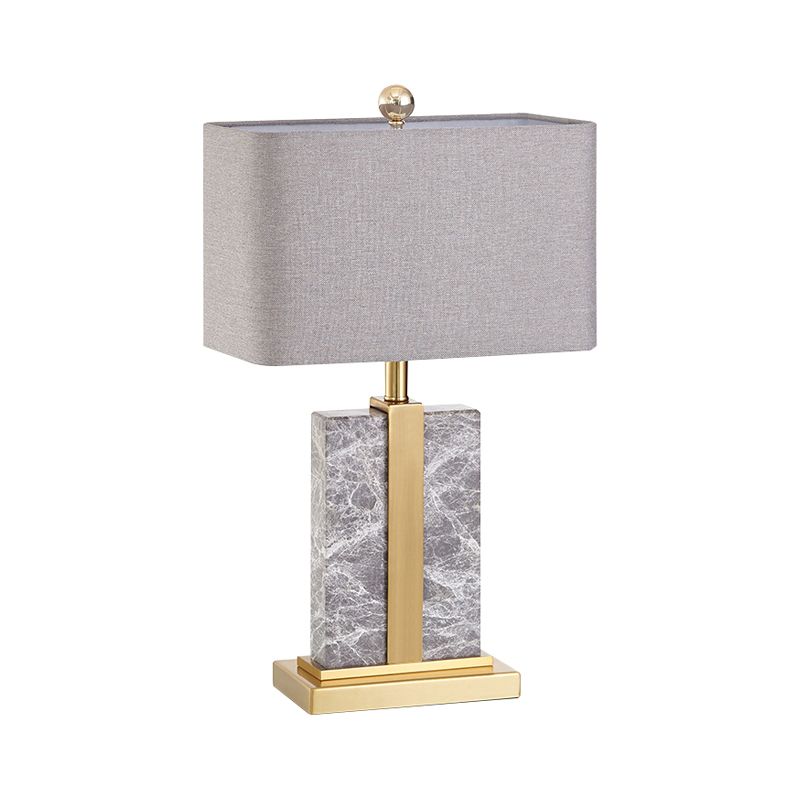 Rectangular Night Table Lamp Postmodern Fabric 1 Head Black/White/Grey and Brass Nightstand Light