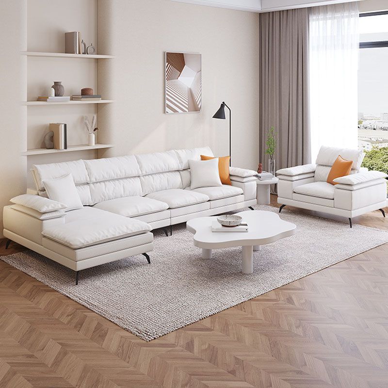 36"H Contemporary Sectional Sofa Leather Cream Down Cushion Sectional