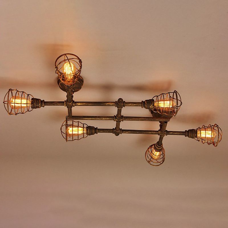 Twisted Pipe Metal Semi Flush Ceiling Lights Industrial Bar Semi Flush Ceiling Lights