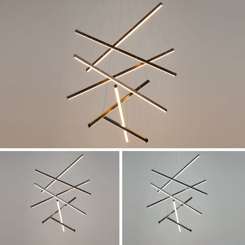 Zwarte sticks led kroonluchter licht nieuwheid minimalistische metalen suspensielamp voor lobby