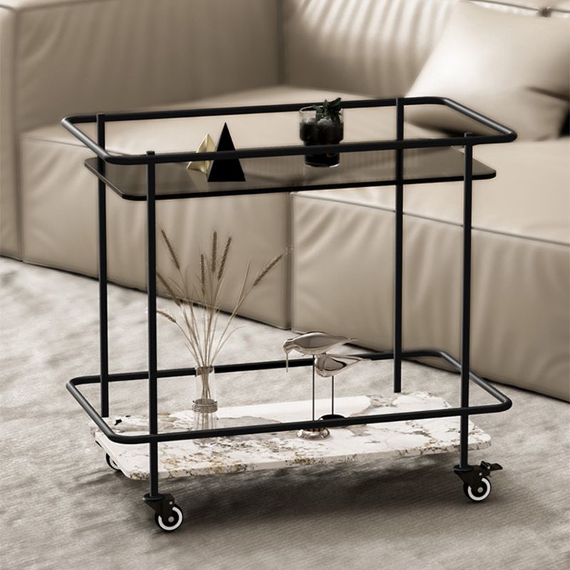 Contemporary Glass & Stone End Table 25.59" W Side Table with Casters