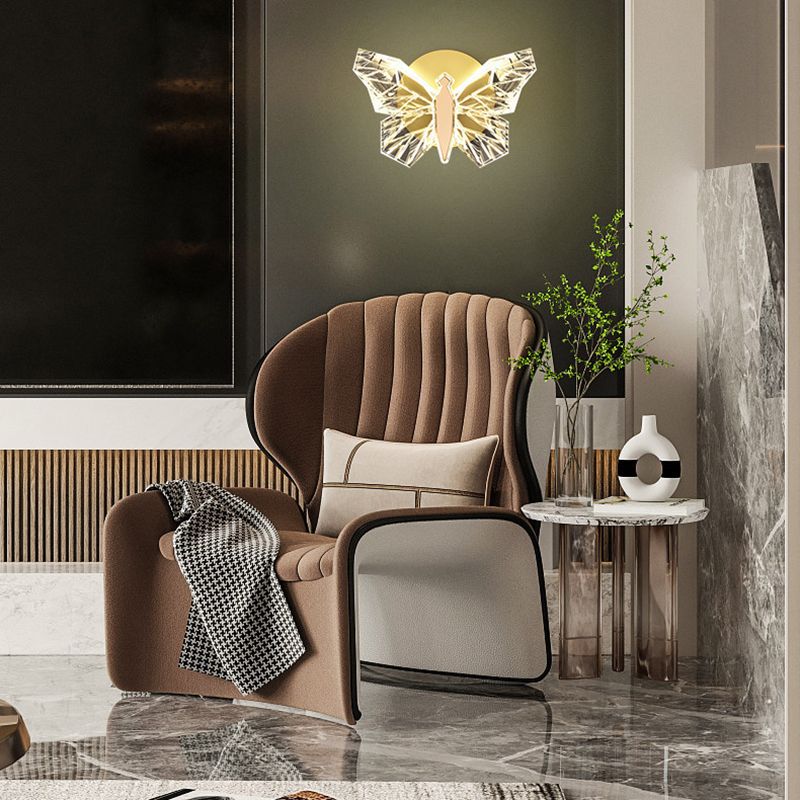Gold Modern Metal Wall Sconce Butterfly Shape Wall Light with Glass Shade for Living Room