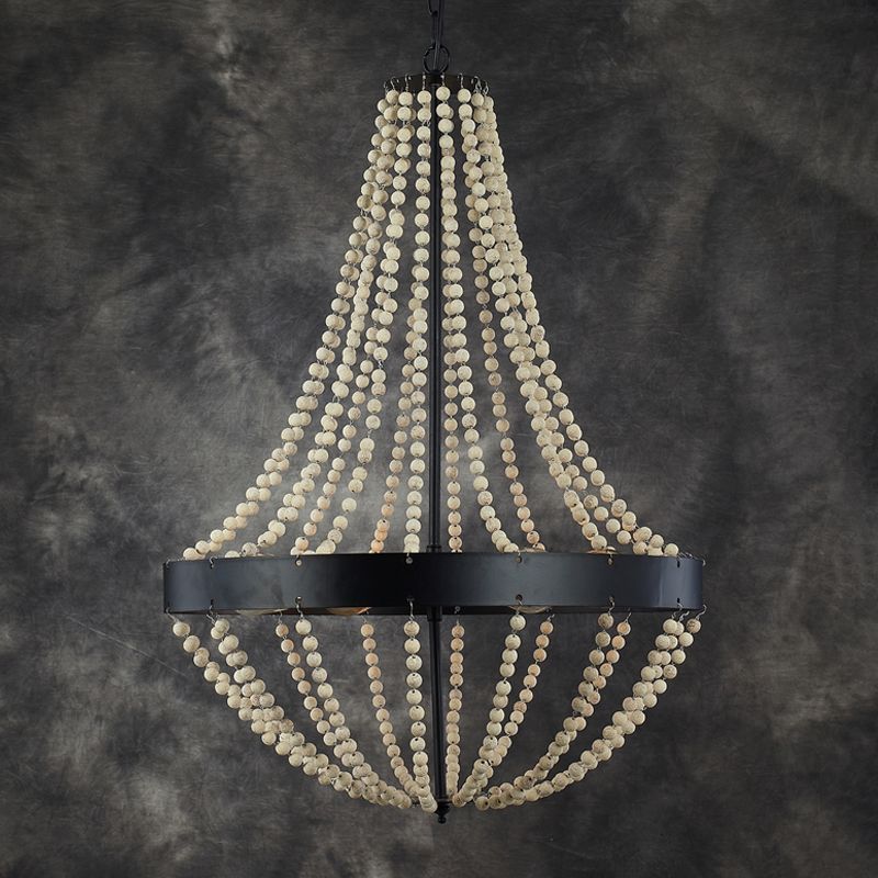 Lámpara de lámpara láser de madera retro 4 cabezas de techo negro luz colgante para sala de estar