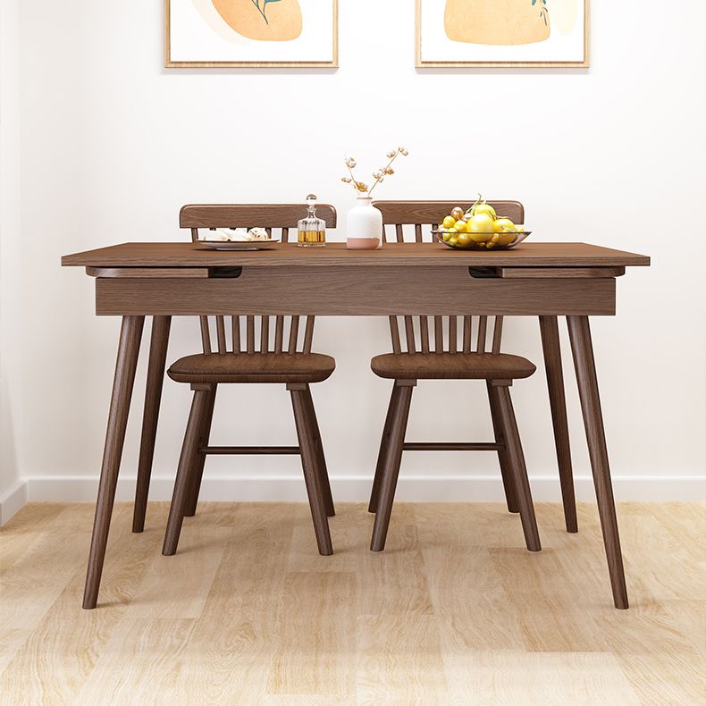 Table en bois en caoutchouc extensible dans la nature / noix Table rectangle moderne avec 4 jambes
