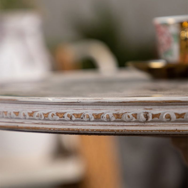 French Country Pedestal End Table Solid Wood Antique Brown/White Side Table