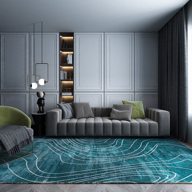 Beige and Green Parlour Rug Modernism Swirl Striped Pattern Rug Polyester Machine Washable Non-Slip Backing Area Carpet