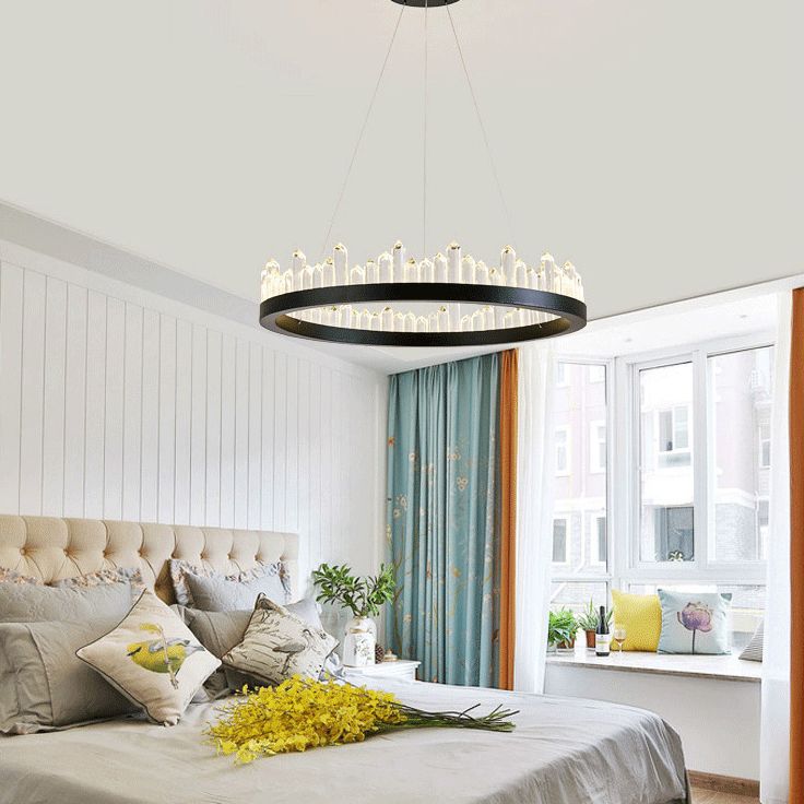 Postmodern Simplicity Circular Ceiling Chandelier Crystal Hanging Light with Hanging Cord for Living Room