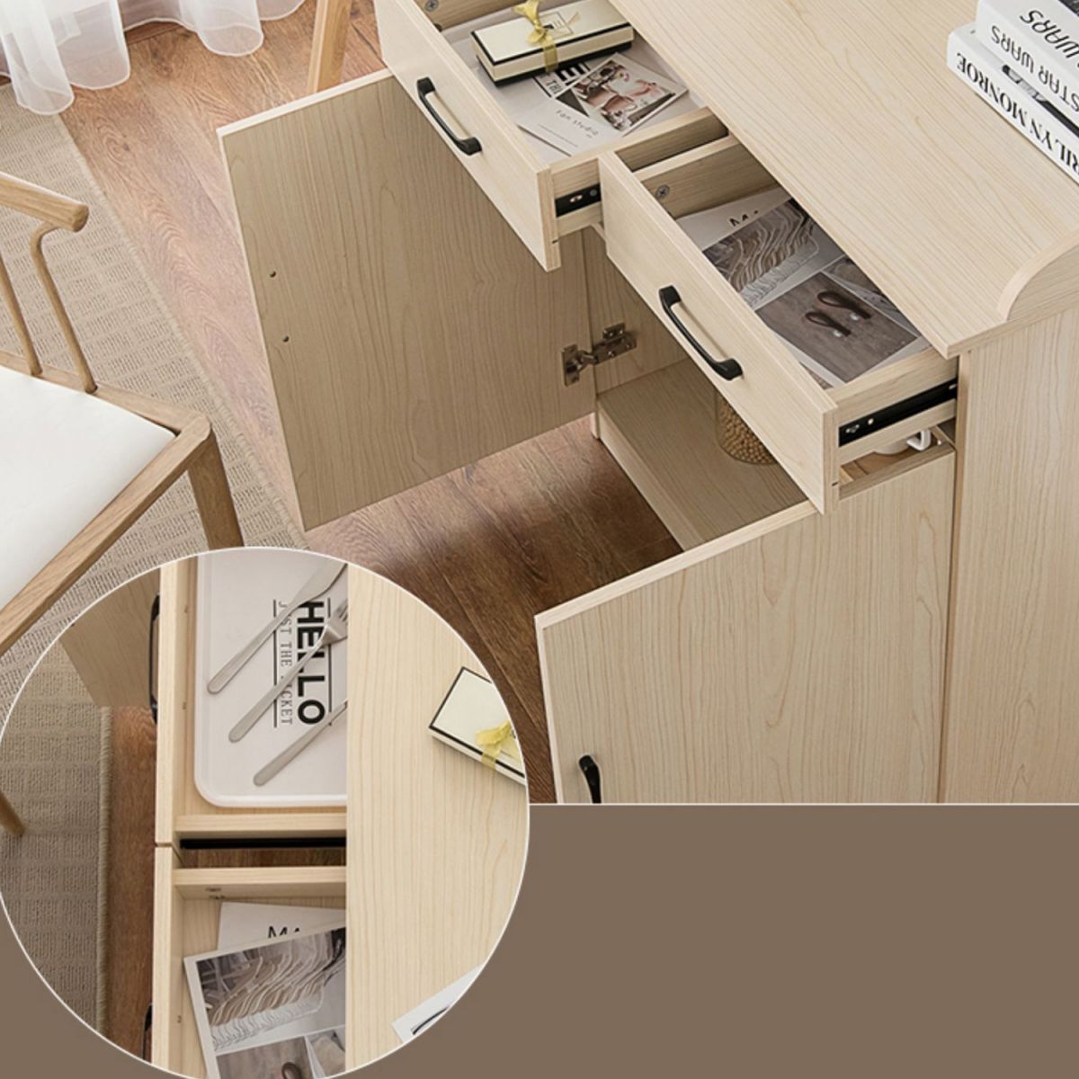 35.4" Tall 2 - Door and 2 - Drawer Accent Cabinet Faux Wood Storage Cabinet