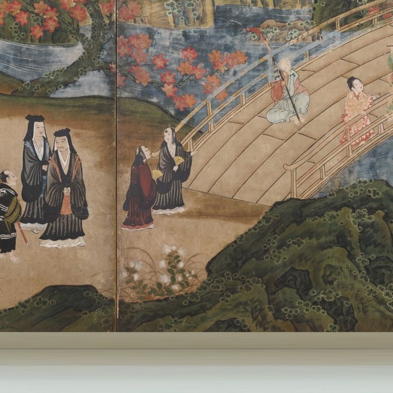 Full Size Illustration Modern Mural Wallpaper with Asian Ancient Figures in Light Color