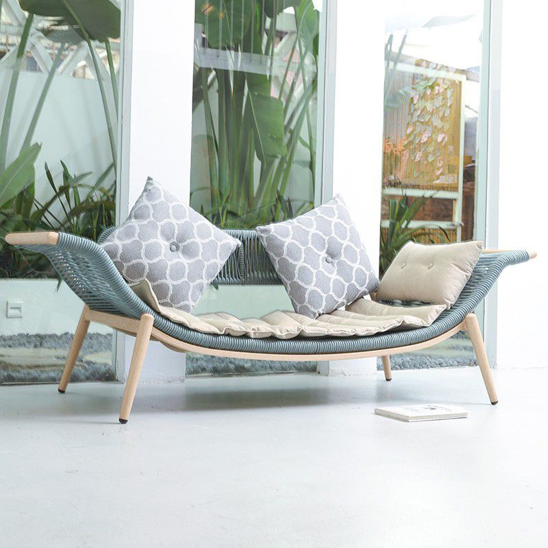 Modern Rattan with Arms Chaise Flared Arms with Legs for Bedroom Living Room