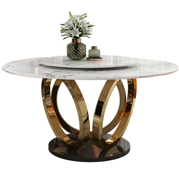Traditionele luxe ronde eettafel Marmeren binnentafel met voetstuk