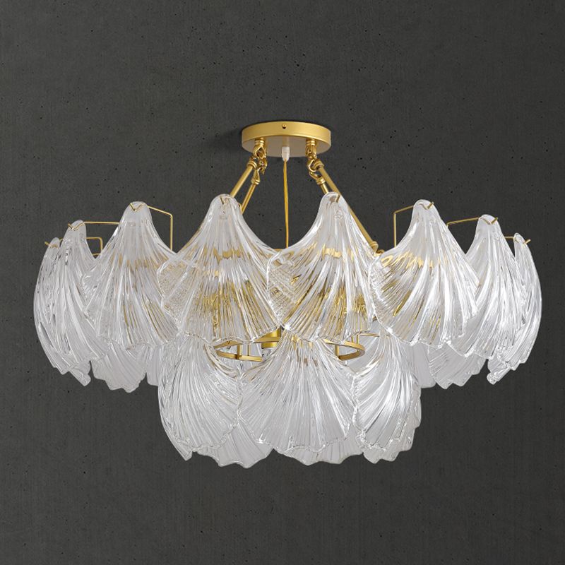 Modern Metal Ceiling Light Geometric Shape Hanging Lamp with Shell Shade for Living Room