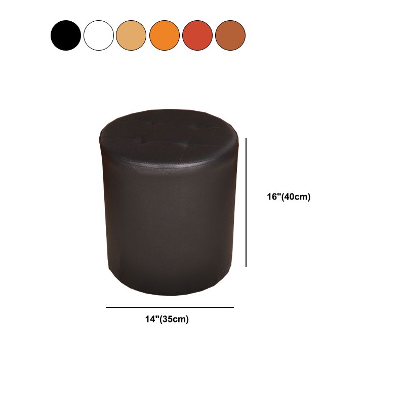 Mid-Century Modern Pouf Ottoman PU Leather Upholstered Tufted Solid Color Round Ottoman
