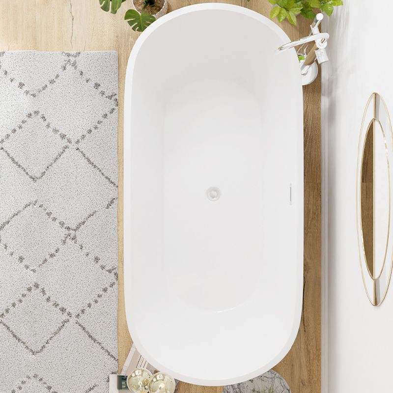 White Oval Bathtub with Drain Acrylic Soaking Freestanding Tub