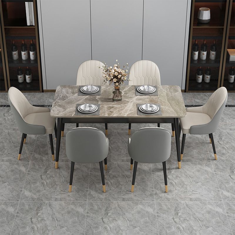 Luxury Rectangle Dining Room Table Sintered Stone Top Table with 4 Iron Legs