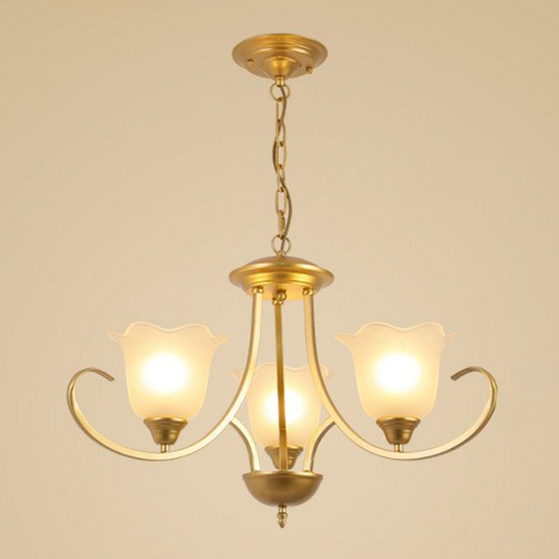 Classic Floral Chandelier Lighting Iron Pendant Light with Ruffled Cream Glass Shade