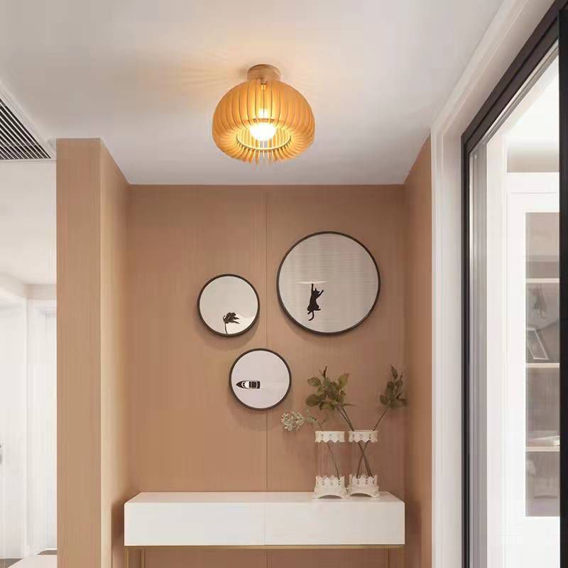 Modern Concise Flush Mount Wooden Pumpkin Ceiling Fixture for Interior Spaces