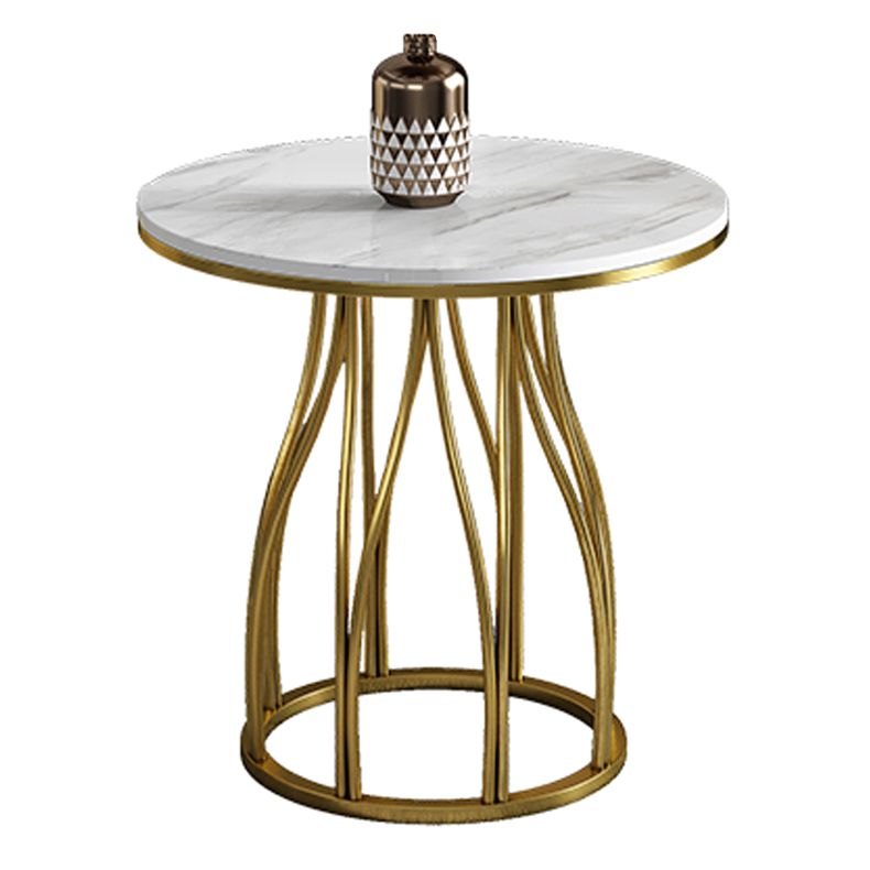 Luxury Style Sintered Stone Dining Table Metallic Single Pedestal Base Round Table for Home
