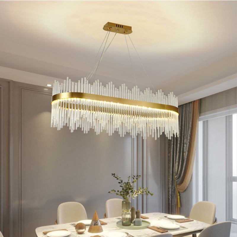 Contemporary Gold Chandelier Crystal Linear LED Over Island Lighting for Living Room