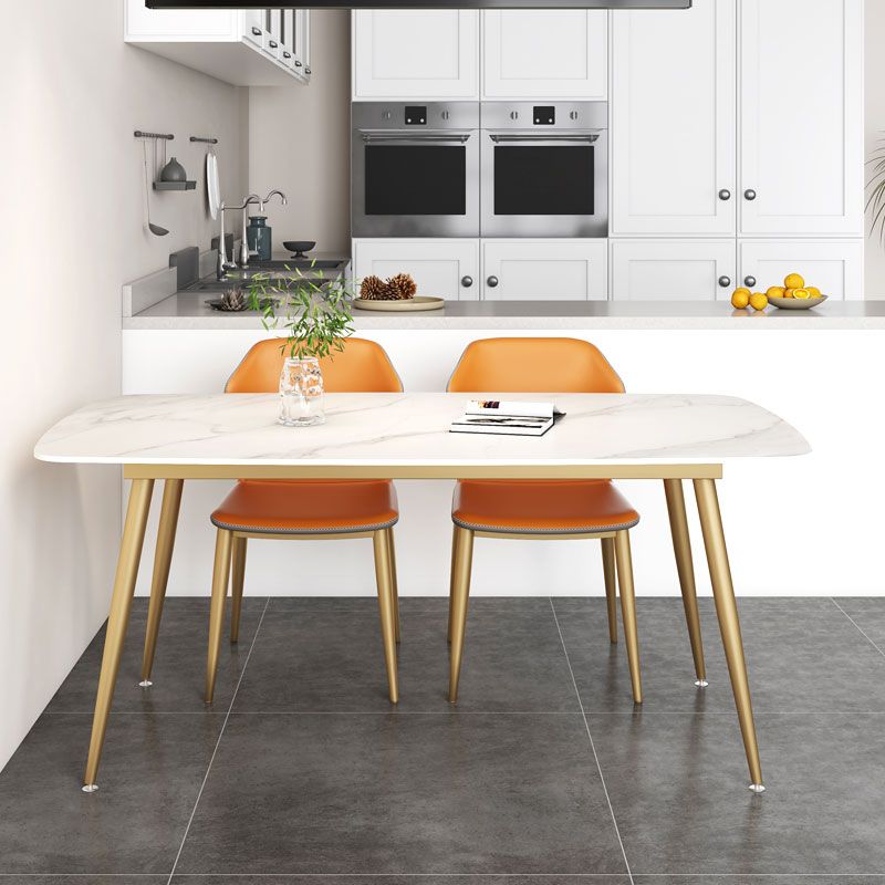 Glam Rectangle Dining Table Set 1/3/4/5 Pieces Dinette Set with White Sintered Stone Top