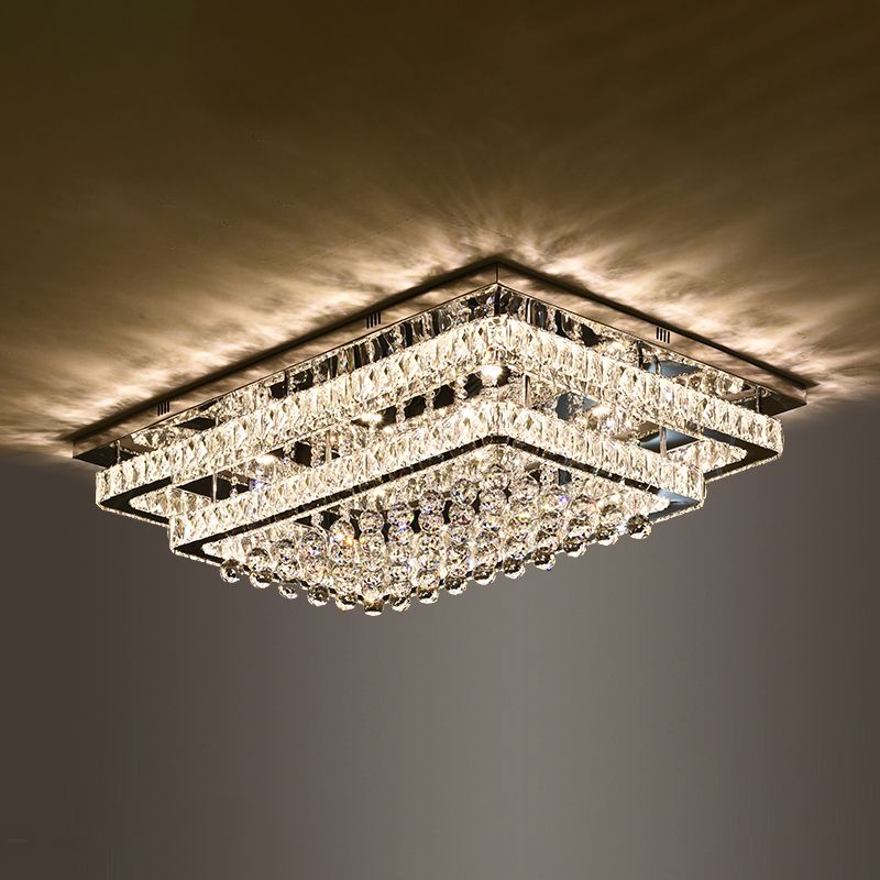 Lampade da incasso in metallo argentato Lampade da soffitto moderne per camera da letto quadrata con paralume in cristallo