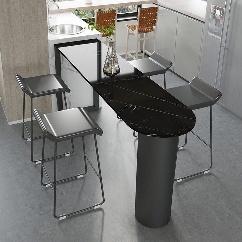 Marble Modern Double pedestal Patio Bar Table Indoor Bistro Bar Height Cocktail Table