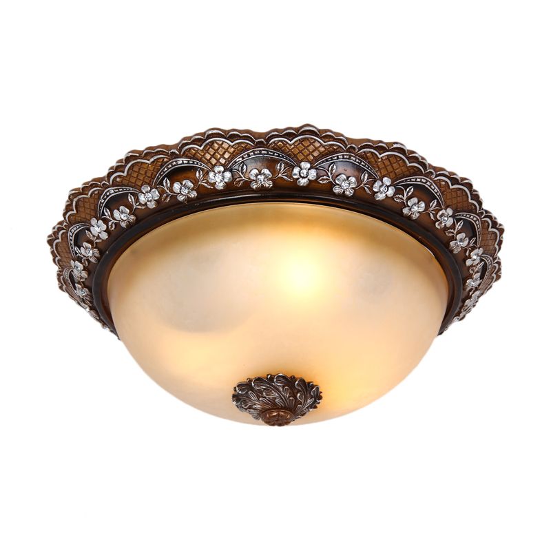 13"/16"/19.5" Width Dome Shaped Flushmount Antiqued 2/3 Lights Glass Close to Ceiling Lighting in Brown