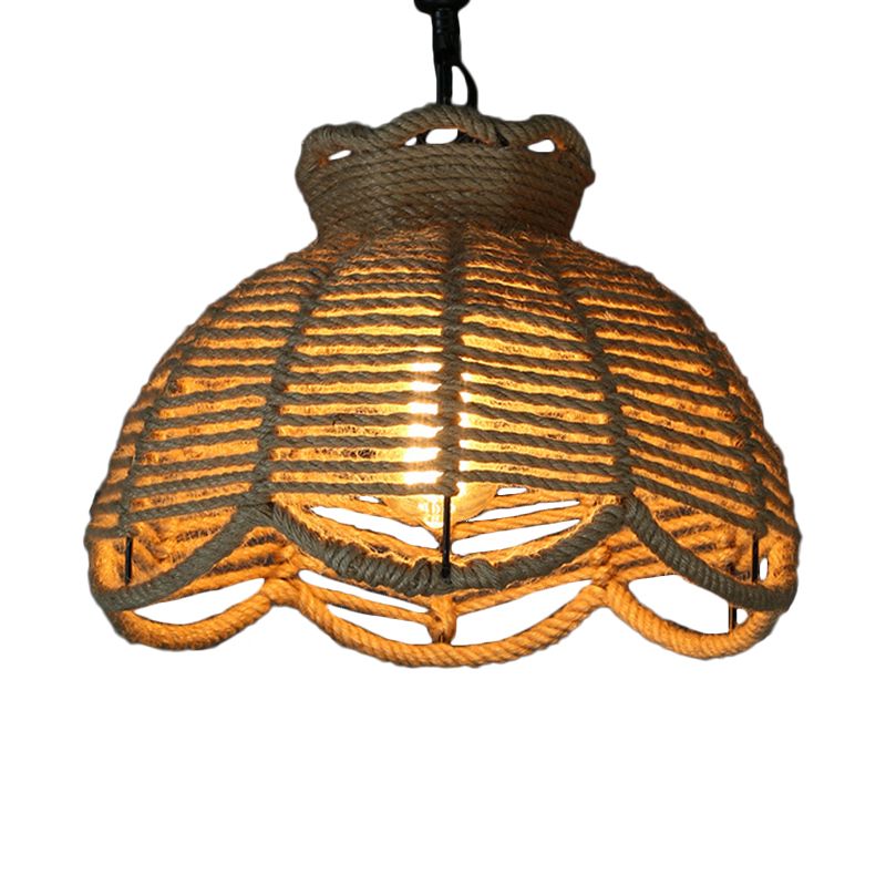1 testa in giù per il ciondolo di illuminazione rustico ciotola smerlata/capanna a forma di cappola lampada sospensione del soffitto in legno per sala da pranzo
