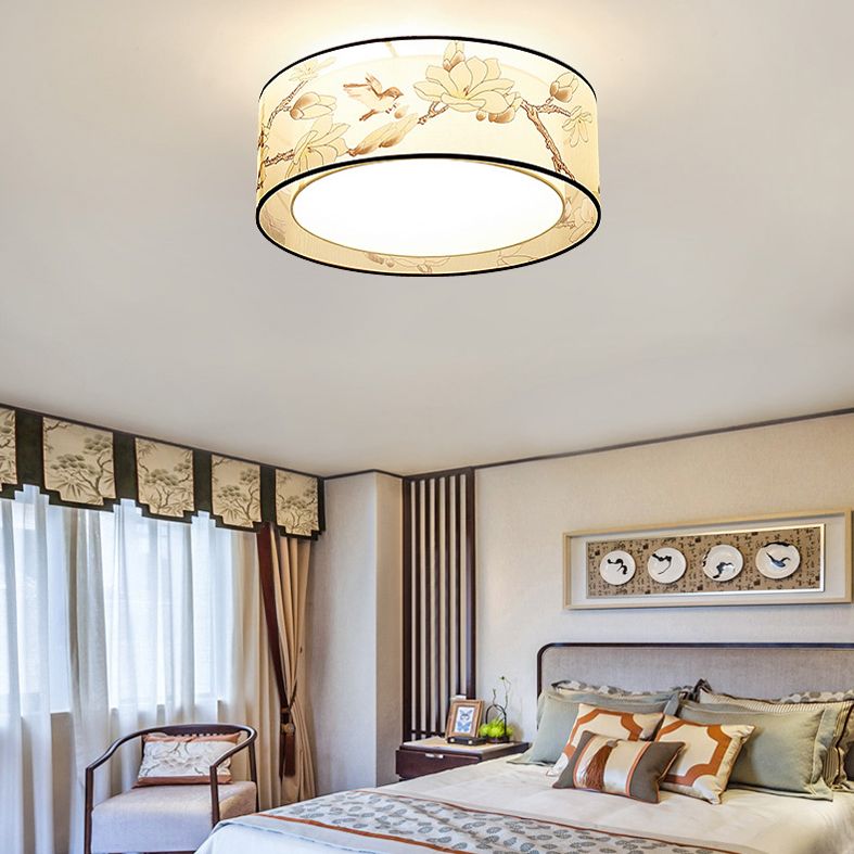 Luminaire monté au plafond géométrique pour chambre à coucher, luminaire encastré blanc en tissu Simple