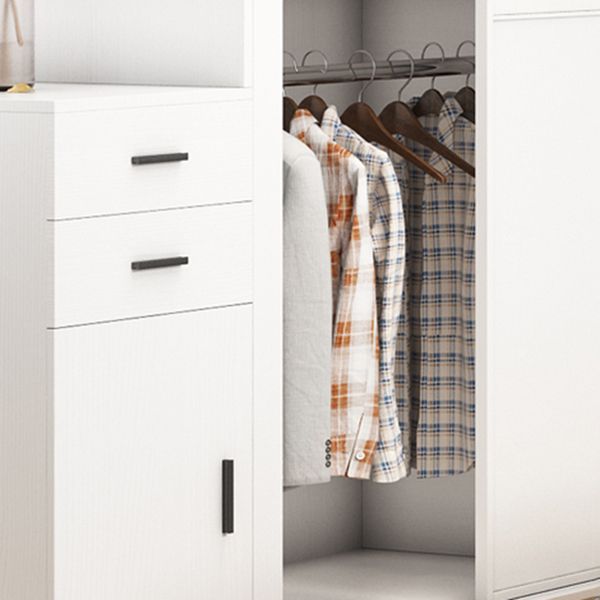 Contemporary Style Wardrobe Armoire White Engineered Wood Wardrobe with Drawer