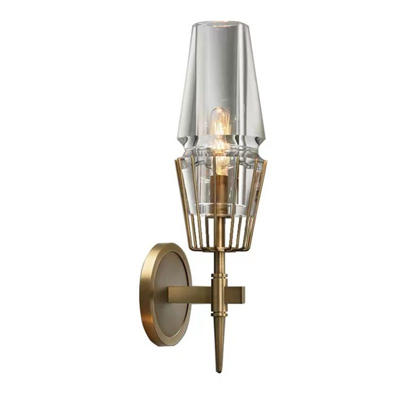 Metal Modern Wall Sconce Geometric Shape Wall Light with Glass Shade for Bedroom