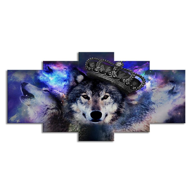 Digital Print Wolves Wall Art Purple Modernism Canvas for Living Room, Multi-Piece