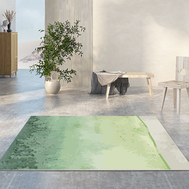 Green Modern Rug Polyester Abstract Contrast Color Rug Washable Rug for Living Room