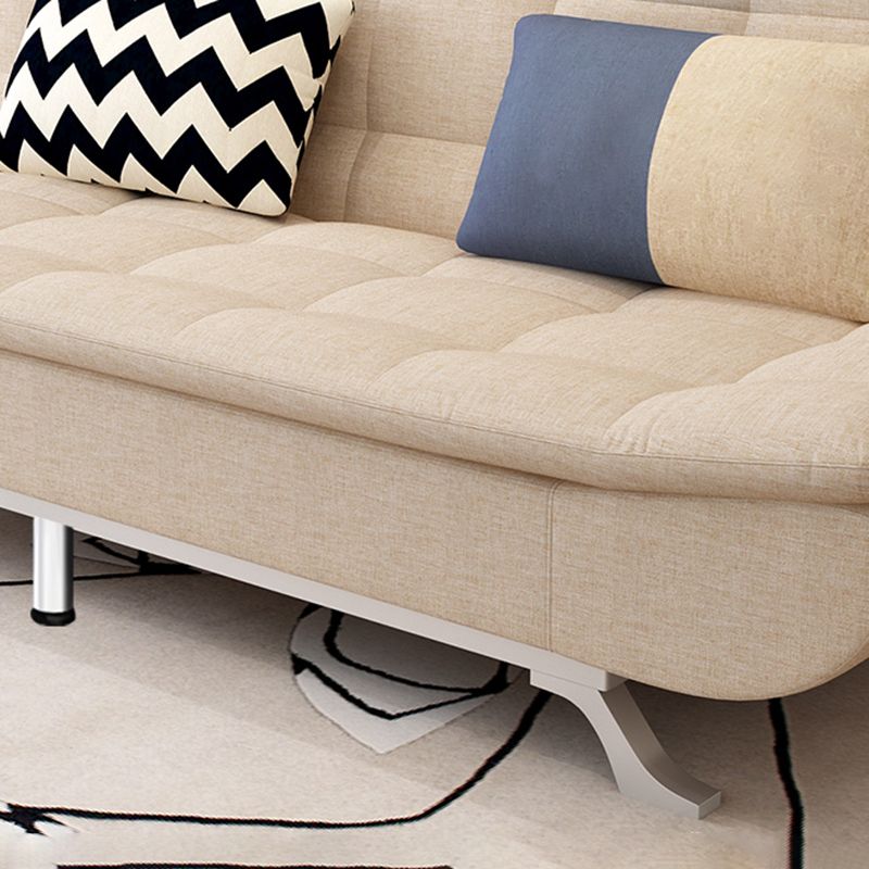 Cotton Blend and Faux Leather Contemporary Armless Biscuit Back Sofa Bed