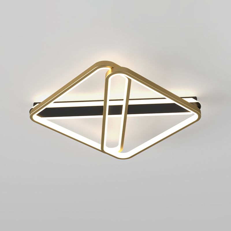 Modernist LED Semi-Flush Mount Gold Squared Ceiling Fixture with Metallic Shade in Warm/White Light