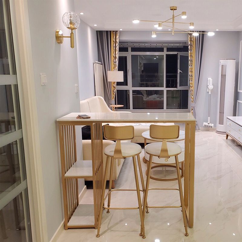 Tavolo da bar in glam rettangole in falda marmo di ferro doppio piedistallo tavolo da pranzo con scaffale