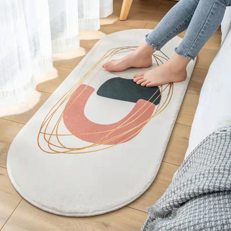 Orange Nordic Rug Polyester Striped Rug Non-Slip Backing Rug for Drawing Room