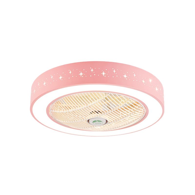 Tambor acrílico Semi Flush Montaje Montaje Dormitorio 7 cuchillas LED LAME DE LAMPO DE CADO LED EN PINK/AZUL/BLANCO, 23.5 "W