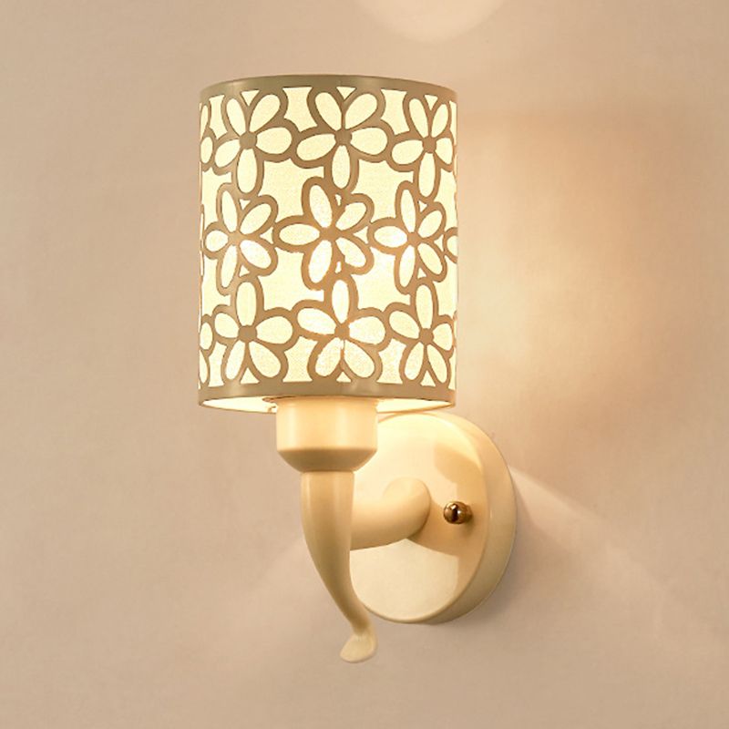 Hollow Petals Metal Cylindrical Simplicity Sconce Lamp Modern Style 1-Light Corridor Wall Mount Light in White