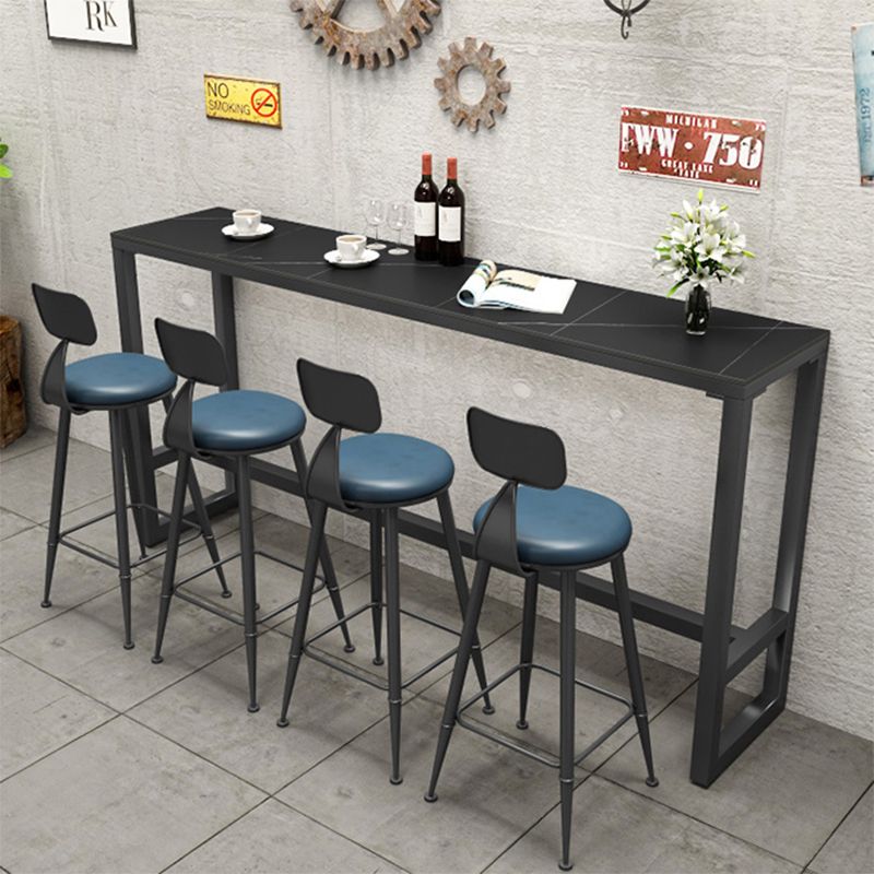 Black Bar Dining Table Sintered Stone Bar Height Cocktail Table with Metal Base