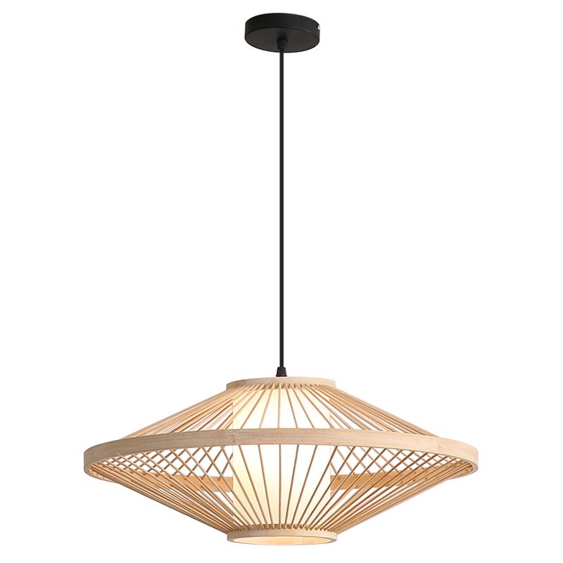 Flying Saucer Pendant Light Fixture Chinese Bamboo 1 Light Restaurant Suspension Pendant