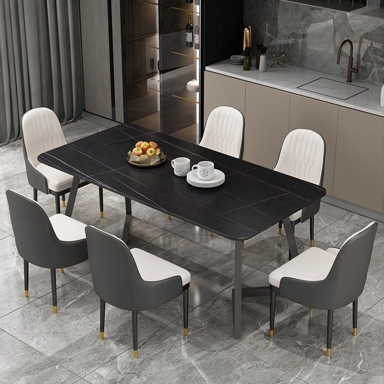 Modern Rectangle Dining Table Set 1/2/5/7 Pieces Dinette Set with White Sintered Stone Top