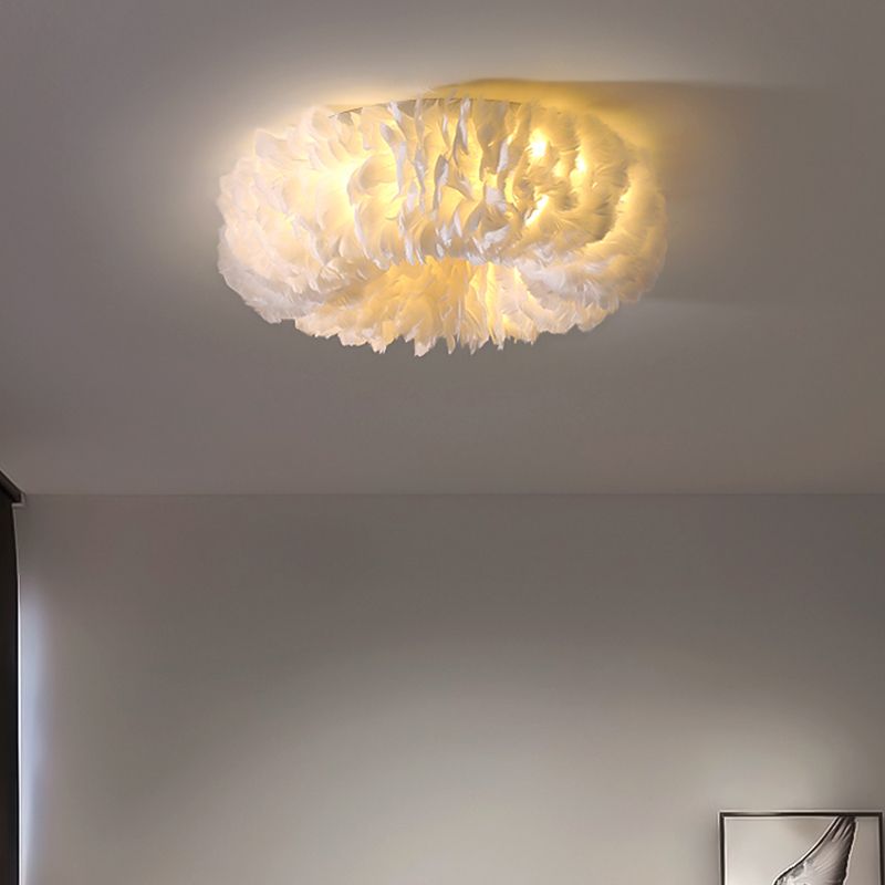Iluminación empotrada de plumas, lámpara de techo de montaje empotrado para dormitorio, tela moderna, 3/6 cabezales, en blanco/gris/rosa