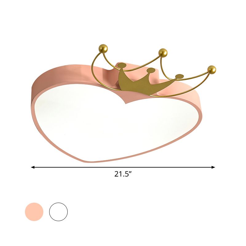 Lámpara de techo de manzana rosa / blanca lámpara de techo de acrílico LED para niños, con decoración de corona