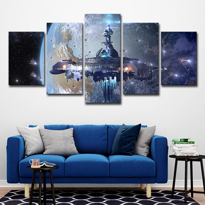 Star Wars Fighter Canvas Print Science Fiction Cool Spacecrafts Wall Art in Blue