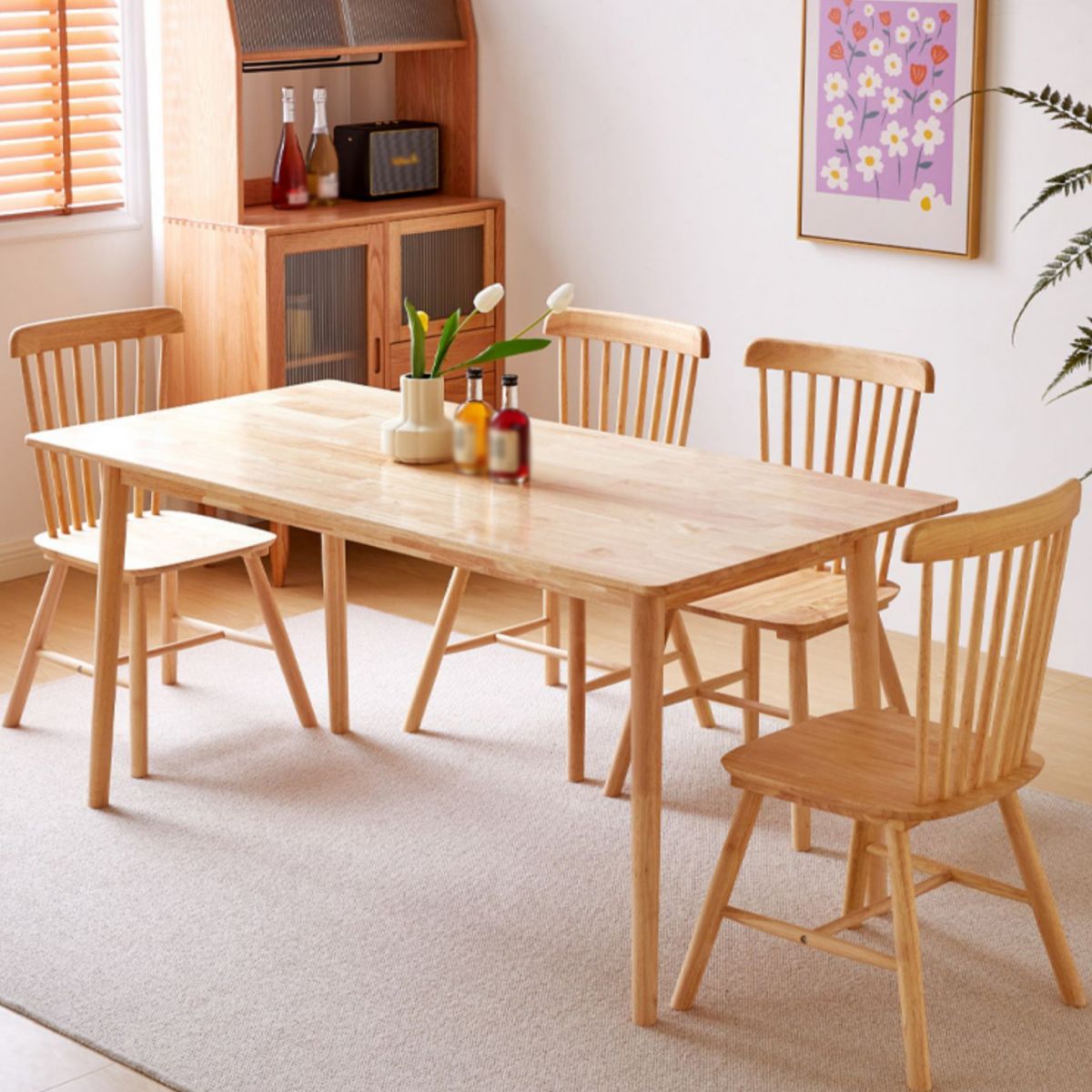 Modern 1/4/5/7 Pieces Rectangle Dining Set Solid Wood Dining Table with Chairs