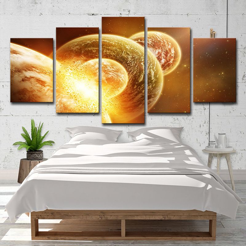 Gold Planets Wall Art Outer Space Sci-Fi Multi-Piece Canvas Print for Dining Room