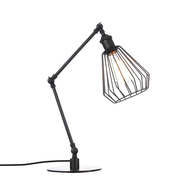 Lampada da tavolo per camera da letto Diamond Cage Illuminazione metallica Lampada da tavolo regolabile elegante a 1 testa per fattoria con finitura nera/ottone
