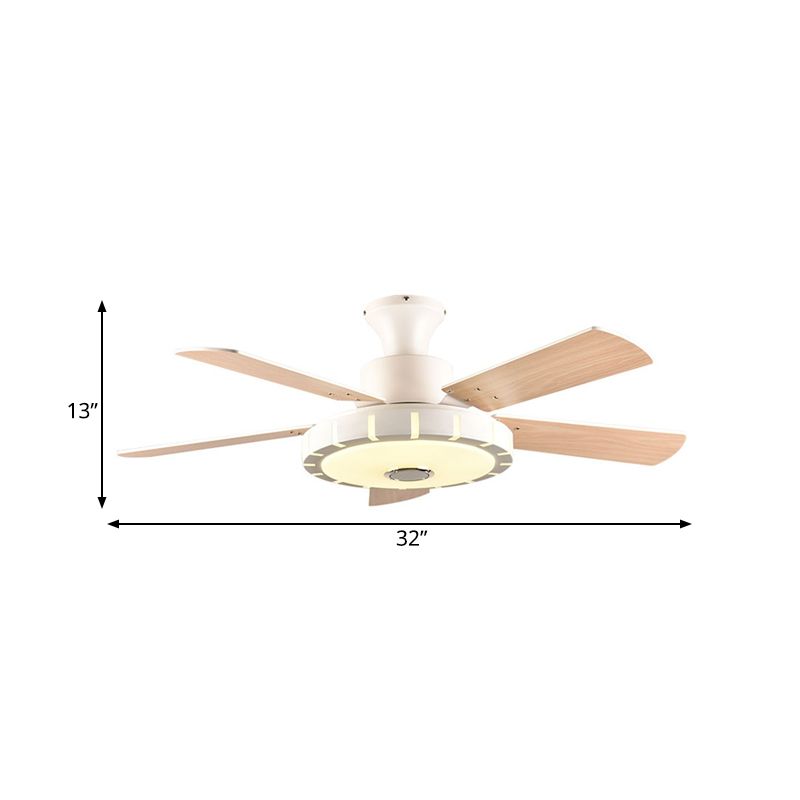 Salon circulaire fans modernisme modernisme metal led 32 "w blanc semi-flush monte plafonnier avec 5 lames